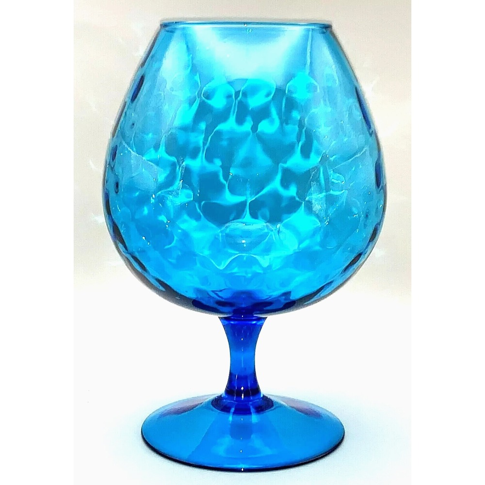 Empoli Blue Diamond Optic Glass Bowl Lg Brandy Snifter Vase MCM Italy Vintage 9"
